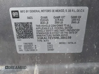 2021 GMC Terrain SLE с VIN 3GKALTEV5ML384159, выставлен на аукционе IAAI как лот 42347538 с пробегом 77 237 миль миль и . История ставок и продаж доступна на DreamBid. Изображение 9.