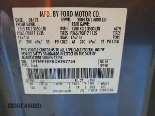2013 Ford F-150 XL with VIN 1FTMF1EF5DKF67754, listed as a Copart auction lot 42208864 with 254,867 mi miles and Clean Title. Bid and sale history available at carsss.com. Image 13.