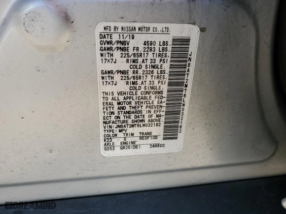 2020 Nissan Rogue SV with VIN JN8AT2MT6LW032162, listed as a Copart auction lot 46874685 with 87,279 mi miles and Salvage Title. Bid and sale history available at carsss.com. Image 14.