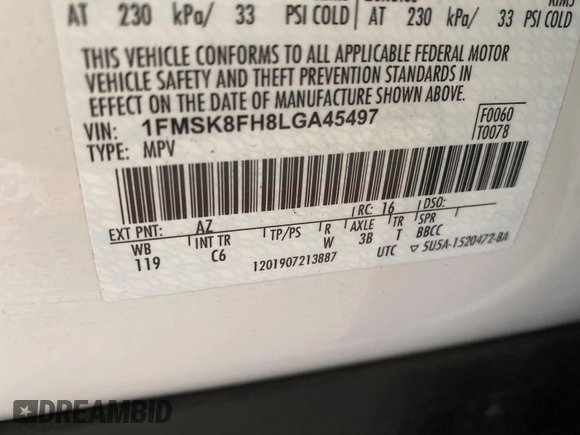2020 Ford Explorer Limited z VIN 1FMSK8FH8LGA45497, wystawiony jako IAAI lot #42788985 z przebiegiem 81 638 mil mil oraz . Historia ofert i sprzedaży dostępna na DreamBid. Obrazek 4.