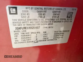 2014 GMC Terrain SLE with VIN 2GKFLRE37E6251657, listed as a Copart auction lot 45331555 with 129,781 mi miles and Salvage title. Bid and sale history available at DreamBid. Image 13.