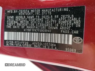 2015 Toyota Camry XLE z VIN 4T1BF1FK7FU909940, wystawiony jako Copart lot #58367065 z przebiegiem 155 908 mil mil oraz Szkoda całkowita • Salvage title. Historia ofert i sprzedaży dostępna na DreamBid. Obrazek 12.