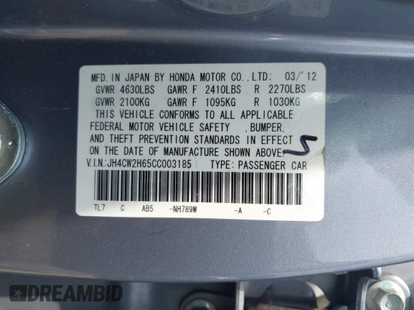 2012 Acura TSX Technology z VIN JH4CW2H65CC003185, wystawiony jako IAAI lot #42251298 z przebiegiem 158 439 mil mil oraz . Historia ofert i sprzedaży dostępna na DreamBid. Obrazek 9.