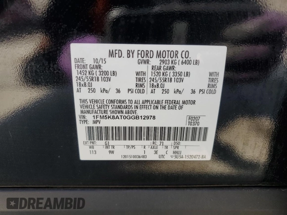2016 Ford Police Interceptor Utility z VIN 1FM5K8AT0GGB12978, wystawiony jako Copart lot #50815895 z przebiegiem 94 243 mil mil oraz Szkoda całkowita • Salvage title. Historia ofert i sprzedaży dostępna na DreamBid. Obrazek 15.
