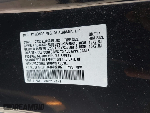 2018 Honda Odyssey EX-L z VIN 5FNRL6H76JB032182, wystawiony jako IAAI lot #42413124 z przebiegiem 67 402 mil mil oraz . Historia ofert i sprzedaży dostępna na DreamBid. Obrazek 9.