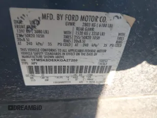 2019 Ford Explorer XLT z VIN 1FM5K8D8XKGA27209, wystawiony jako IAAI lot #41733324 z przebiegiem 166 015 mil mil oraz . Historia ofert i sprzedaży dostępna na DreamBid. Obrazek 9.
