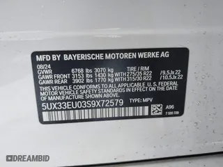 2025 BMW X5 M60i with VIN 5UX33EU03S9X72579, listed as a IAAI auction lot 41502125 with 7,167 mi miles. Bid and sale history available at carsss.com. Image 9.