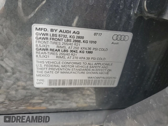 2018 Audi SQ5 Prestige with VIN WA1C4AFY8J2025782, listed as a Copart auction lot 65349204 with 80,688 mi miles and Clean Title. Bid and sale history available at DreamBid. Image 13.