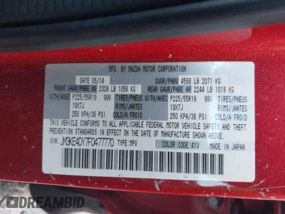 2015 Mazda CX-5 Grand Touring with VIN JM3KE4DY7F0477770, listed as a IAAI auction lot 41617849 with 106,135 mi miles. Bid and sale history available at carsss.com. Image 9.