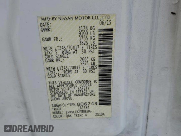 2015 Nissan NV SV with VIN 1N6AF0LY3FN806749, listed as a Copart auction lot 77029394 with 141,944 mi miles and Salvage Title. Bid and sale history available at carsss.com. Image 13.