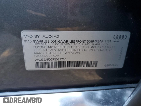 2015 Audi A8 4.0T с VIN WAU32AFD7FN039765, выставлен на аукционе Copart как лот 47642605 с пробегом 85 002 миль миль и Списание • Salvage title. История ставок и продаж доступна на DreamBid. Изображение 12.
