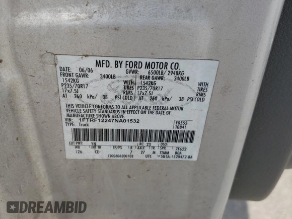 2007 Ford F-150 XL с VIN 1FTRF12247NA01532, выставлен на аукционе Copart как лот 55058495 с пробегом 132 823 миль миль и Списание • Salvage title. История ставок и продаж доступна на DreamBid. Изображение 12.