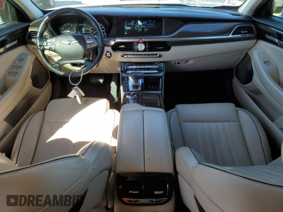 2018 Genesis G90 5.0L Ultimate with VIN KMHG54JH3JU039019, listed as a Copart auction lot 76333504 with 56,296 mi miles and Salvage Title. Bid and sale history available at carsss.com. Image 8.