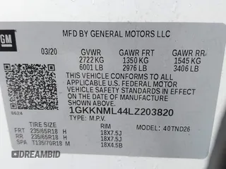 2020 GMC Acadia SLT with VIN 1GKKNML44LZ203820, listed as a IAAI auction lot 41972539 with 78,833 mi miles and . Bid and sale history available at DreamBid. Image 9.