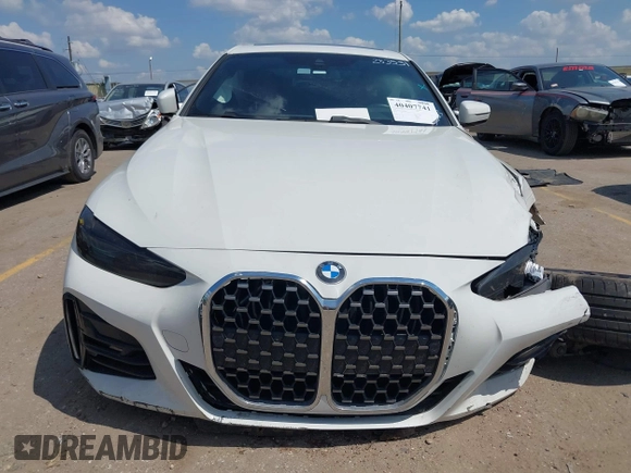 2022 BMW 4 Series 430i with VIN WBA53AP04NCJ83883, listed as a IAAI auction lot 40407741 with Not Provided miles and . Bid and sale history available at carsss.com. Image 12.