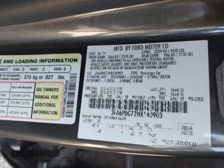 2017 Ford Fusion S with VIN 3FA6P0G72HR140903, listed as a IAAI auction lot 41782272 with 180,064 mi miles. Bid and sale history available at carsss.com. Image 9.