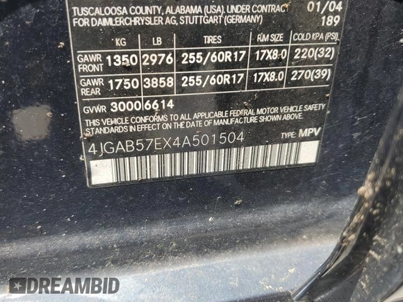 2004 Mercedes-Benz M 350 with VIN 4JGAB57EX4A501504, listed as a Copart auction lot 55389015 with 156,361 mi miles and Clean Title. Bid and sale history available at carsss.com. Image 13.