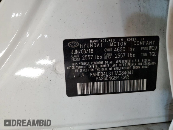 2018 Hyundai Sonata Hybrid Limited with VIN KMHE34L31JA084041, listed as a Copart auction lot 78978654 with 74,221 mi miles and Non Repairable. Bid and sale history available at carsss.com. Image 12.