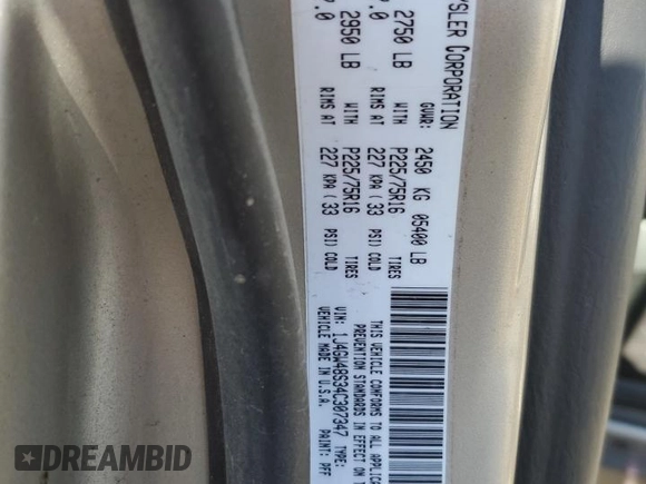 2004 Jeep Grand Cherokee Laredo with VIN 1J4GW48S34C307347, listed as a Copart auction lot 55749565 with Not provided miles and Salvage title. Bid and sale history available at DreamBid. Image 13.