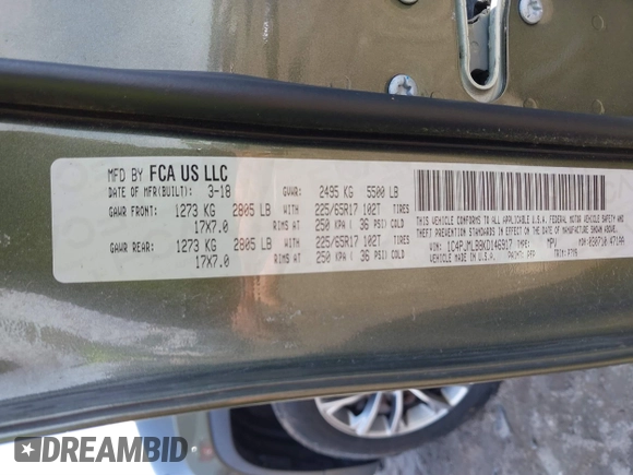 2019 Jeep Cherokee Latitude Plus with VIN 1C4PJMLB8KD146917, listed as a IAAI auction lot 41764434 with 108,104 mi miles and . Bid and sale history available at carsss.com. Image 9.