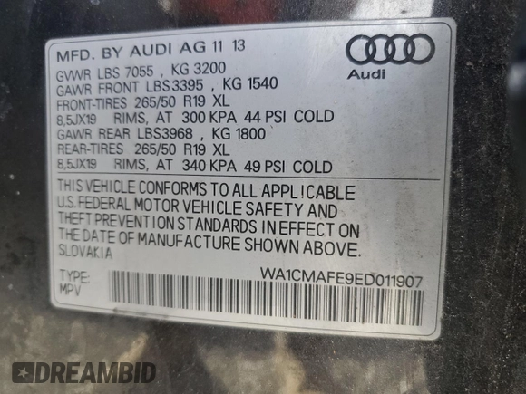 2014 Audi Q7 3.0L TDI Premium with VIN WA1CMAFE9ED011907, listed as a Copart auction lot 42551715 with 164,830 mi miles and Clean Title. Bid and sale history available at carsss.com. Image 14.