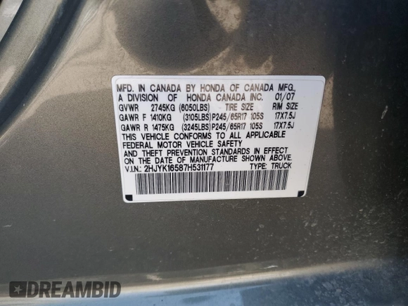 2007 Honda Ridgeline RTL w/Leather with VIN 2HJYK16587H531177, listed as a Copart auction lot 70881344 with 196,938 mi miles and Salvage Title. Bid and sale history available at carsss.com. Image 14.