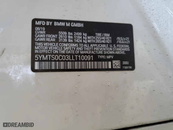 2020 BMW X3 M Competition with VIN 5YMTS0C03LLT10091, listed as a Copart auction lot 83866544 with NaN miles and Salvage Title. Bid and sale history available at carsss.com. Image 13.
