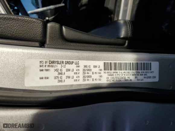 2012 Jeep Grand Cherokee Limited with VIN 1C4RJFBT6CC234726, listed as a Copart auction lot 43314795 with 160,210 mi miles and Clean Title. Bid and sale history available at carsss.com. Image 13.