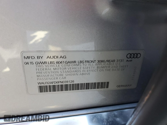 2015 Audi A8 L 4.0T with VIN WAU32AFD6FN039126, listed as a Copart auction lot 47020945 with 137,133 mi miles and Salvage Title. Bid and sale history available at carsss.com. Image 14.