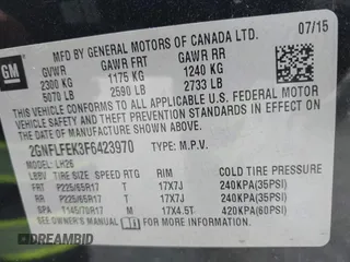2015 Chevrolet Equinox LT z VIN 2GNFLFEK3F6423970, wystawiony jako IAAI lot #42189959 z przebiegiem 112 992 mil mil oraz . Historia ofert i sprzedaży dostępna na DreamBid. Obrazek 9.