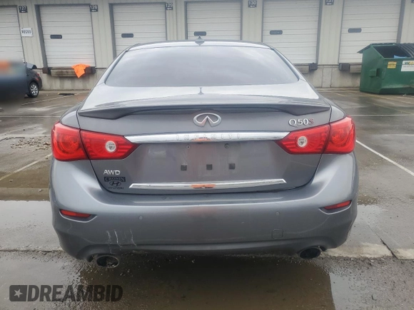 2015 Infiniti Q50 Sport with VIN JN1BV7AR7FM392530, listed as a Copart auction lot 51809235 with 85,141 mi miles and Salvage title. Bid and sale history available at DreamBid. Image 6.