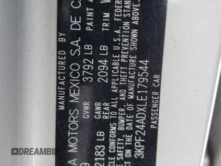 2020 Kia Forte LXS with VIN 3KPF24ADXLE179544, listed as a Copart auction lot 44076315 with 62,207 mi miles and Clean Title. Bid and sale history available at carsss.com. Image 14.