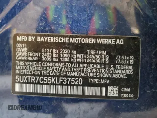 2019 BMW X3 sDrive30i z VIN 5UXTR7C55KLF37520, wystawiony jako Copart lot #58421515 z przebiegiem Nie podano mil oraz Szkoda całkowita • Salvage title. Historia ofert i sprzedaży dostępna na DreamBid. Obrazek 12.