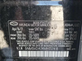 2021 Hyundai Santa Fe SEL with VIN 5NMS6DAJ4MH357418, listed as a Copart auction lot 88542435 with 48,919 mi miles and Salvage Title. Bid and sale history available at carsss.com. Image 15.