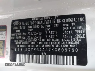 2019 Kia Sorento LX z VIN 5XYPG4A57KG609790, wystawiony jako IAAI lot #42199013 z przebiegiem 83 091 mil mil oraz . Historia ofert i sprzedaży dostępna na DreamBid. Obrazek 9.