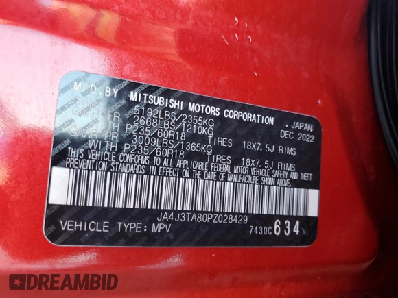 2023 Mitsubishi Outlander ES z VIN JA4J3TA80PZ028429, wystawiony jako Copart lot #51299855 z przebiegiem 158 266 mil mil oraz Szkoda całkowita • Salvage title. Historia ofert i sprzedaży dostępna na DreamBid. Obrazek 13.