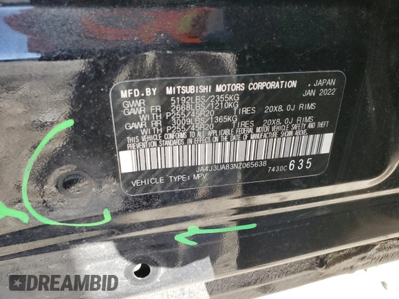 2022 Mitsubishi Outlander SE z VIN JA4J3UA83NZ065638, wystawiony jako Copart lot #48323755 z przebiegiem 92 954 mil mil oraz Nie do naprawy • Non repairable. Historia ofert i sprzedaży dostępna na DreamBid. Obrazek 13.