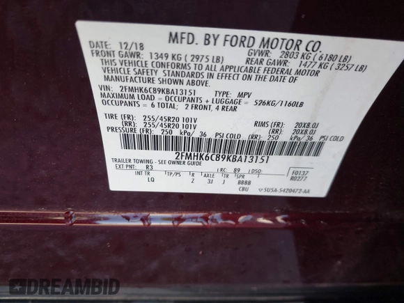 2019 Ford Flex SEL z VIN 2FMHK6C89KBA13151, wystawiony jako IAAI lot #41985585 z przebiegiem 94 031 mil mil oraz . Historia ofert i sprzedaży dostępna na DreamBid. Obrazek 9.