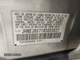 1999 Honda Civic LX with VIN JHMEJ6671XS003027, listed as a IAAI auction lot 41825146 with 197,764 mi miles and . Bid and sale history available at DreamBid. Image 9.