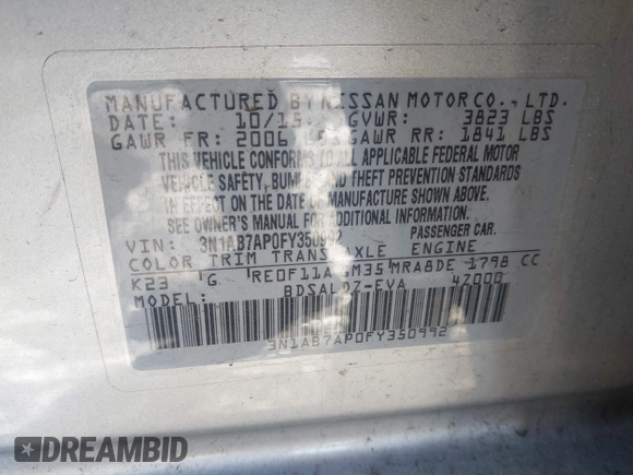 2015 Nissan Sentra S with VIN 3N1AB7AP0FY350992, listed as a IAAI auction lot 41437260 with 154,706 mi miles and . Bid and sale history available at DreamBid. Image 9.