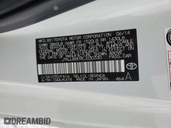 2014 Scion iQ with VIN JTNJJXB09EJ030330, listed as a Copart auction lot 45241105 with 46,879 mi miles and Salvage title. Bid and sale history available at DreamBid. Image 14.