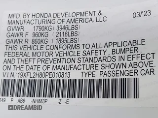 2023 Honda Civic Sport with VIN 19XFL2H80PE010813, listed as a IAAI auction lot 41999917 with 20,734 mi miles and . Bid and sale history available at DreamBid. Image 9.