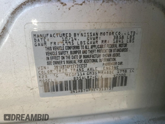2014 Nissan Sentra SR with VIN 3N1AB7APXEY313737, listed as a Copart auction lot 52526415 with 108,271 mi miles and Clean title. Bid and sale history available at DreamBid. Image 12.