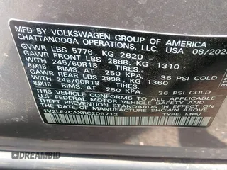 2024 Volkswagen Atlas SE with VIN 1V2LE2CAXRC206712, listed as a IAAI auction lot 42056806 with 15,670 mi miles and . Bid and sale history available at DreamBid. Image 9.