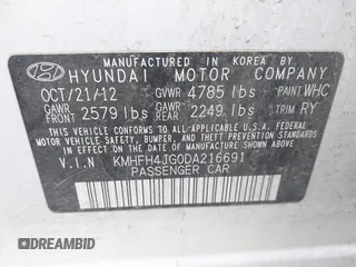 2013 Hyundai Azera with VIN KMHFH4JG0DA216691, listed as a IAAI auction lot 41704694 with 200,228 mi miles and . Bid and sale history available at DreamBid. Image 9.