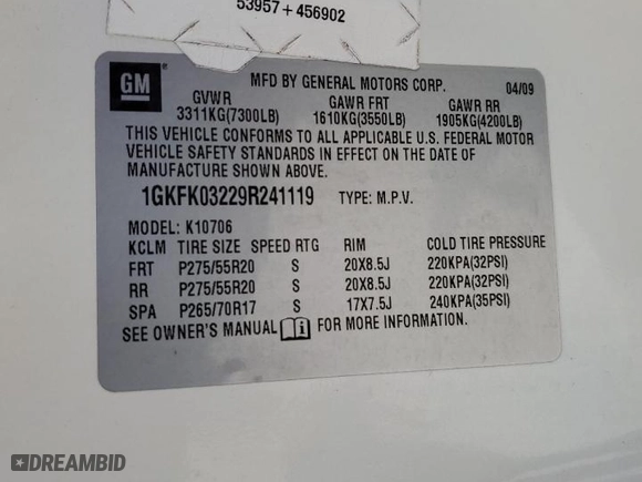 2009 GMC Yukon Denali with VIN 1GKFK03229R241119, listed as a Copart auction lot 70960204 with 263,755 mi miles and Salvage Title. Bid and sale history available at carsss.com. Image 13.
