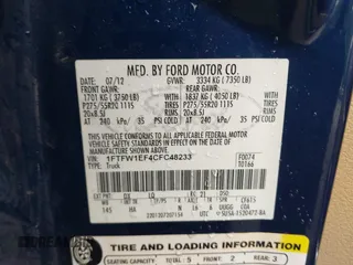 2012 Ford F-150 XL with VIN 1FTFW1EF4CFC48233, listed as a IAAI auction lot 42073029 with 138,863 mi miles and . Bid and sale history available at DreamBid. Image 9.