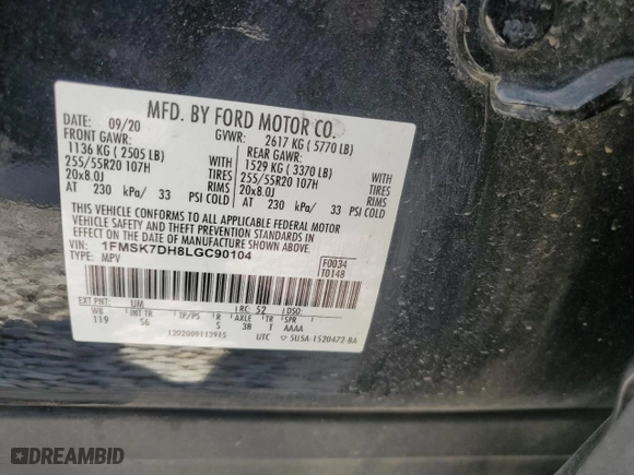 2020 Ford Explorer XLT with VIN 1FMSK7DH8LGC90104, listed as a Copart auction lot 72789364 with 0 mi miles and Salvage Title. Bid and sale history available at carsss.com. Image 13.