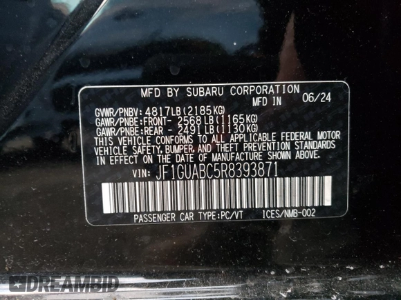 2024 Subaru Impreza with VIN JF1GUABC5R8393871, listed as a Copart auction lot 88157905 with 1,841 mi miles and Salvage title. Bid and sale history available at DreamBid. Image 13.