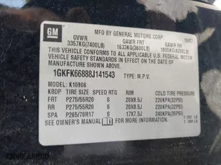 2008 GMC Yukon XL Denali with VIN 1GKFK66888J141543, listed as a IAAI auction lot 41998054 with 253,957 mi miles. Bid and sale history available at carsss.com. Image 9.